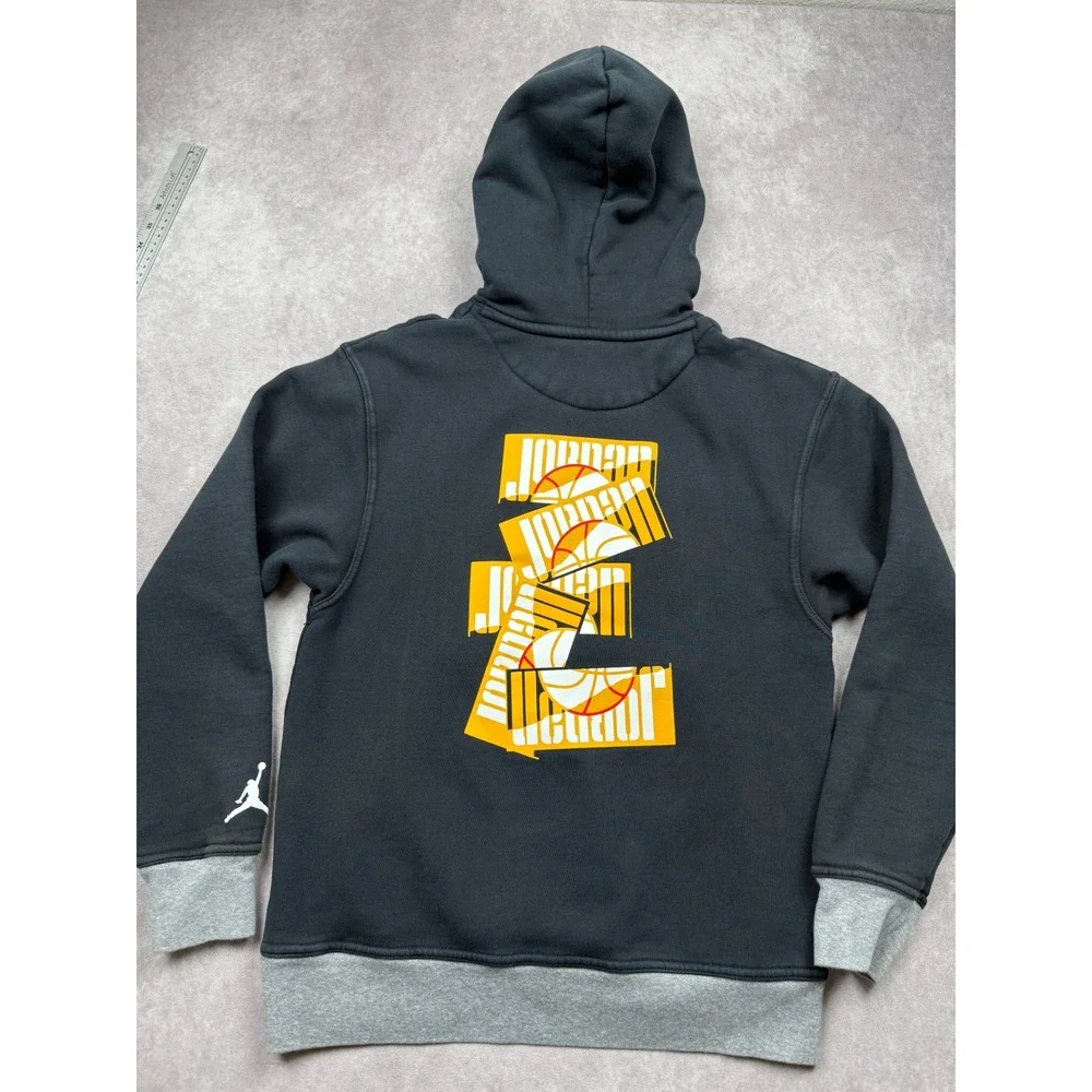Jordan Brand Mens Small Black Gray Graphic Fleece Pullover Hoodie Jumpman Logo